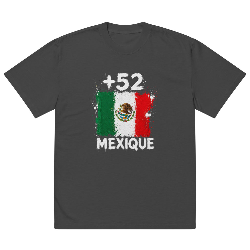 T-shirt Oversize Mexique +52 vue de face, design drapeau mexicain