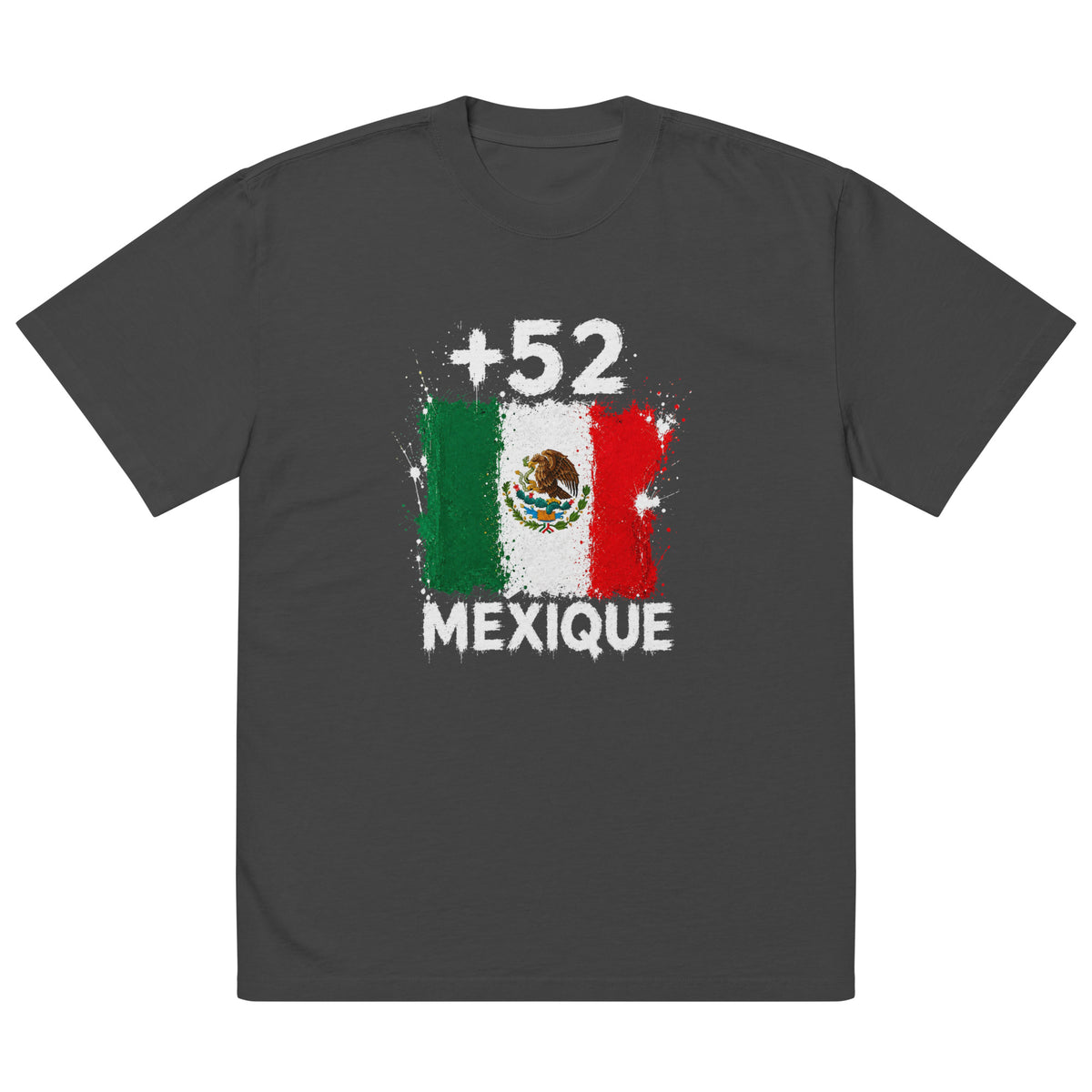 T-shirt Oversize Mexique +52 vue de face, design drapeau mexicain