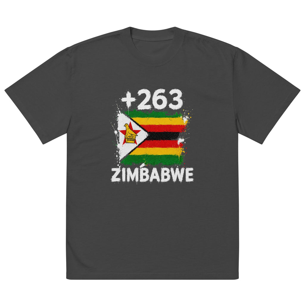 T-shirt Oversize Zimbabwe +263 vue de face, design drapeau zimbabwéen