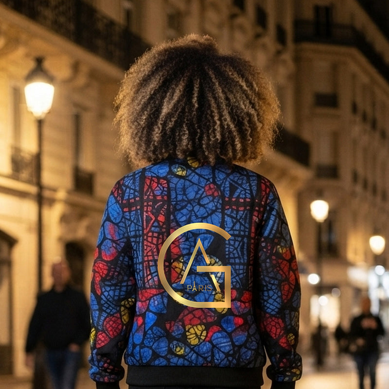 Blouson bomber « Funmilayo » — Batik bleu - vue de dos - African Generation