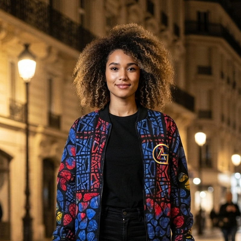 Blouson bomber « Funmilayo » — Batik bleu - vue de face - African Generation