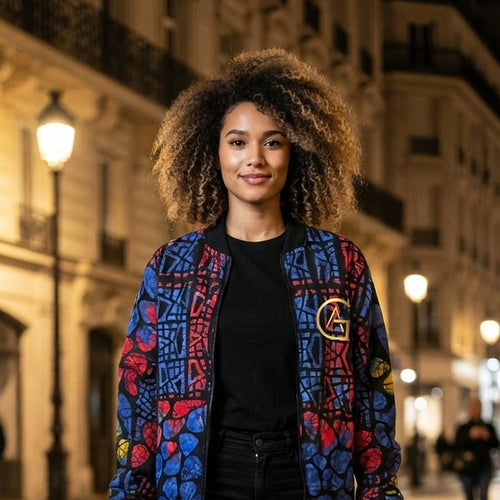 Blouson bomber « Funmilayo » — Batik bleu - vue de face - African Generation