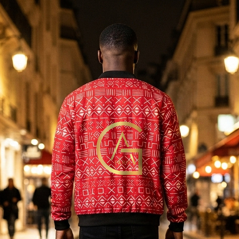 Blouson bomber — Bogolan rouge & blanc - vue de dos - African Generation