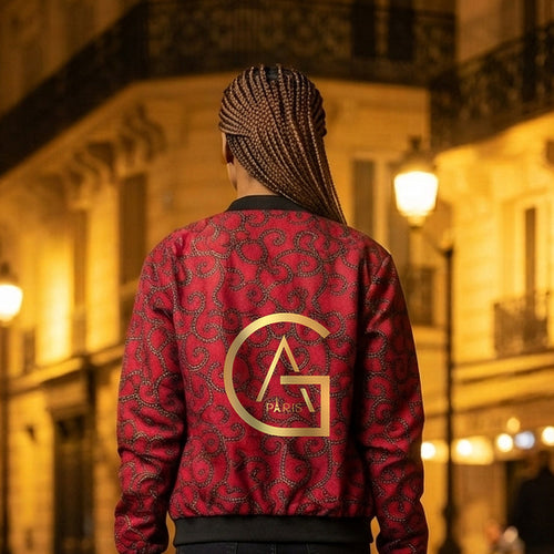 Blouson bomber — Wax rouge carmin - vue de dos - African Generation