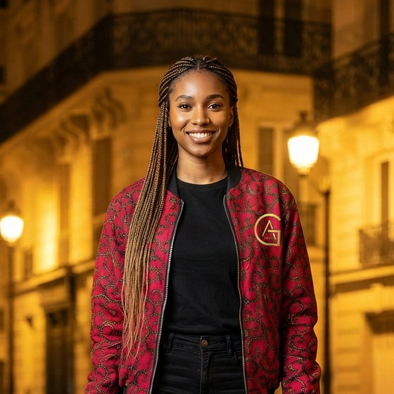 Blouson bomber — Wax rouge carmin - vue de face - African Generation