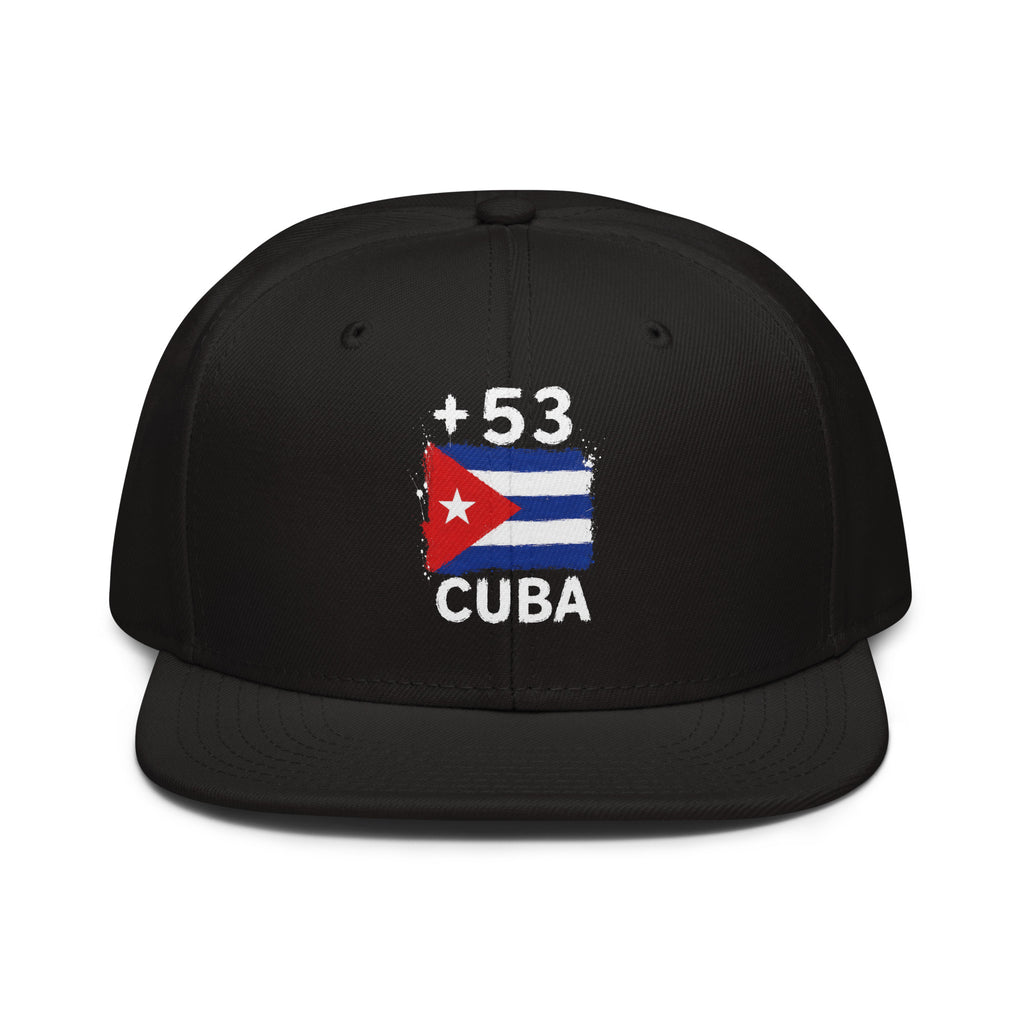 Snapback noire Cuba +53 avec drapeau cubain floqué effet éclaboussure de peinture - Indicatif Fier