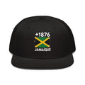 Snapback noire Jamaïque +1876 avec drapeau jamaïcain floqué effet éclaboussure de peinture - vue de face - Indicatif Fier