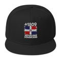 Snapback noire République Dominicaine +1809 avec drapeau dominicain brodé - vue de face - Indicatif Fier