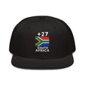 Snapback Afrique du Sud +27 noir vue de face avec broderie drapeau sud-africain