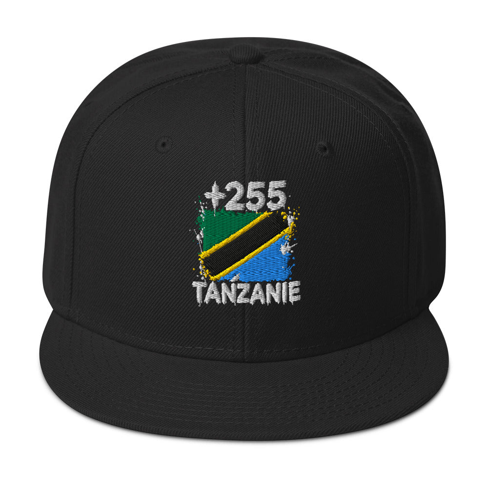 Snapback Tanzanie +255 vue de face, design drapeau tanzanien