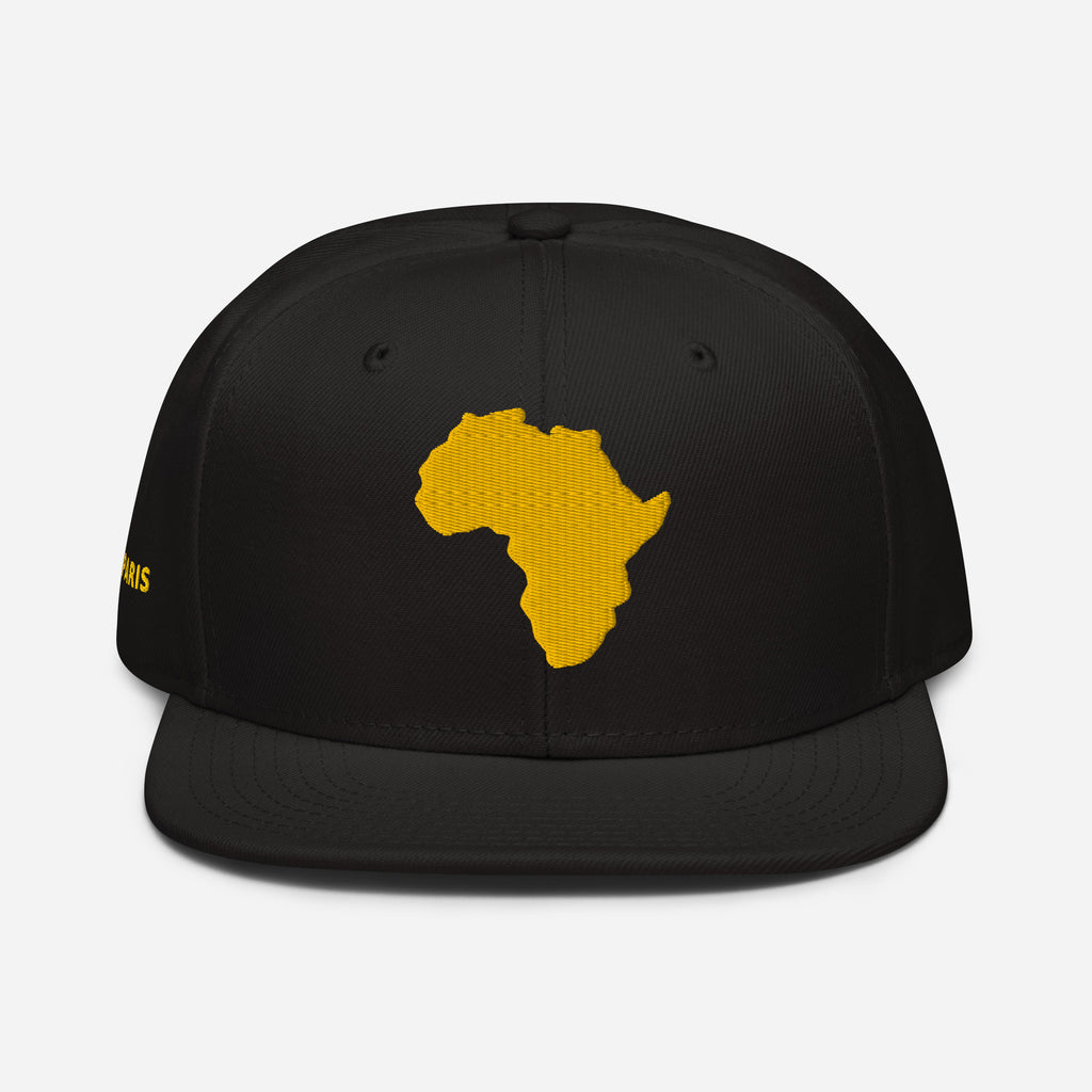 Snapback Noir Broderie GA - carte de l'Afrique brodée or - vue de face - African Generation