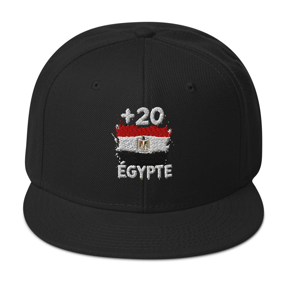 Snapback Égypte +20 vue de face, design brodé drapeau égyptien