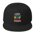 Snapback Éthiopie +251 vue de face, design brodé drapeau éthiopien