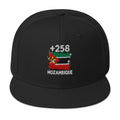 Snapback Mozambique +258 vue de face, design brodé drapeau mozambicain