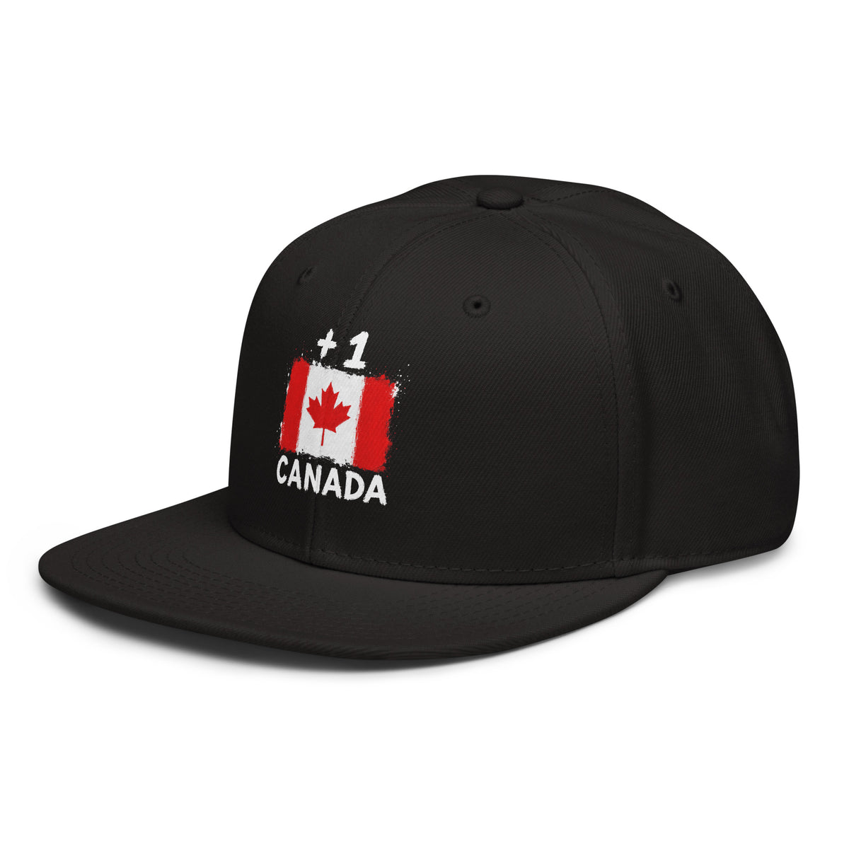 Snapback noir Canada +1 avec drapeau canadien floqué - vue de profil gauche - Indicatif Fier