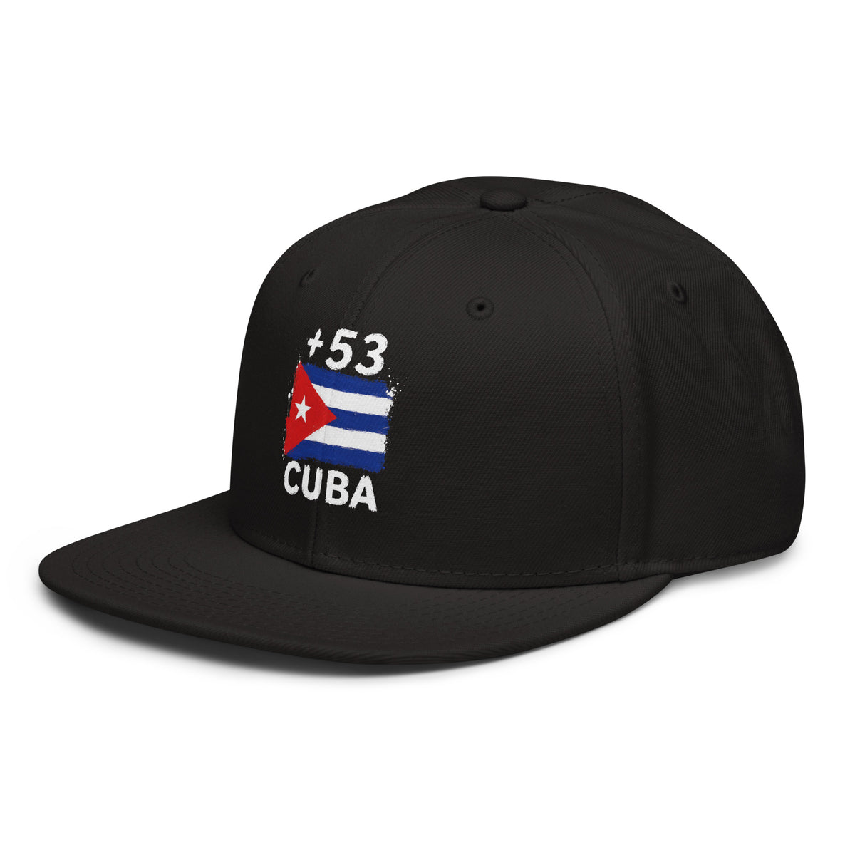 Snapback noire Cuba +53 avec drapeau cubain floqué - vue de profil gauche - Indicatif Fier
