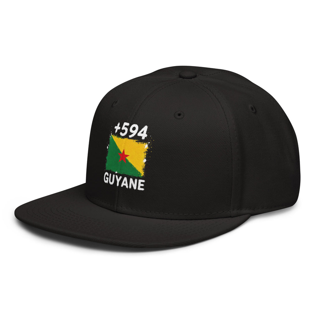 Snapback noire Guyane +594 avec drapeau guyanais brodé - vue de profil gauche - Indicatif Fier