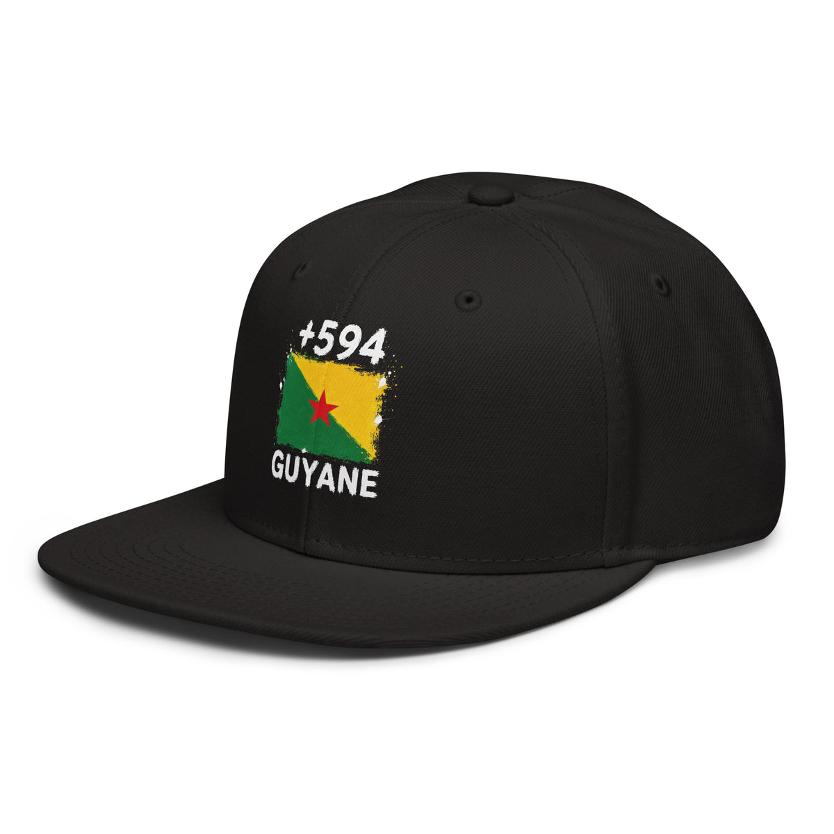 Snapback noire Guyane +594 avec drapeau guyanais brodé - vue de profil gauche - Indicatif Fier