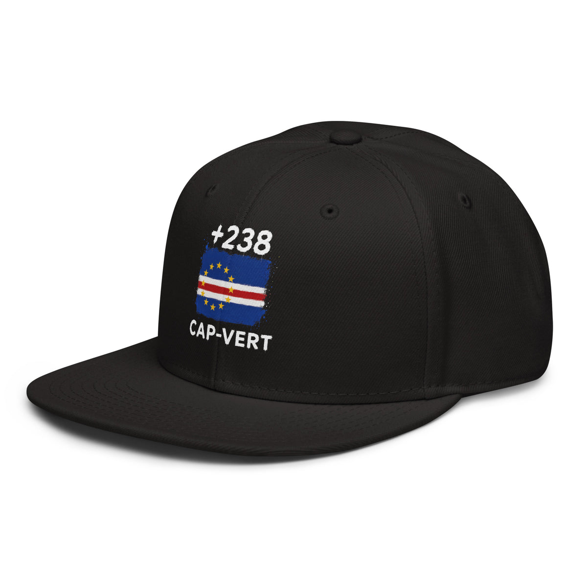 Casquette Snapback Cap-Vert +238 vue de profil, drapeau et indicatif +238 brodés