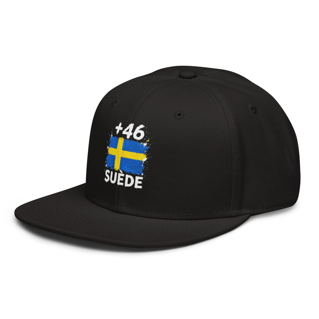 Snapback Suède +46 - Noir avec drapeau floqué effet éclaboussure de peinture - vue de trois-quarts gauche - Indicatif Fier