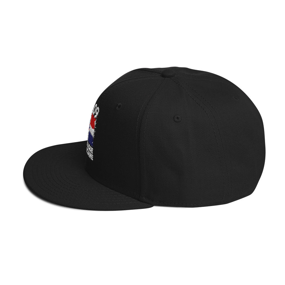 Snapback noire République Dominicaine +1809 avec drapeau dominicain brodé - vue de profil gauche - Indicatif Fier