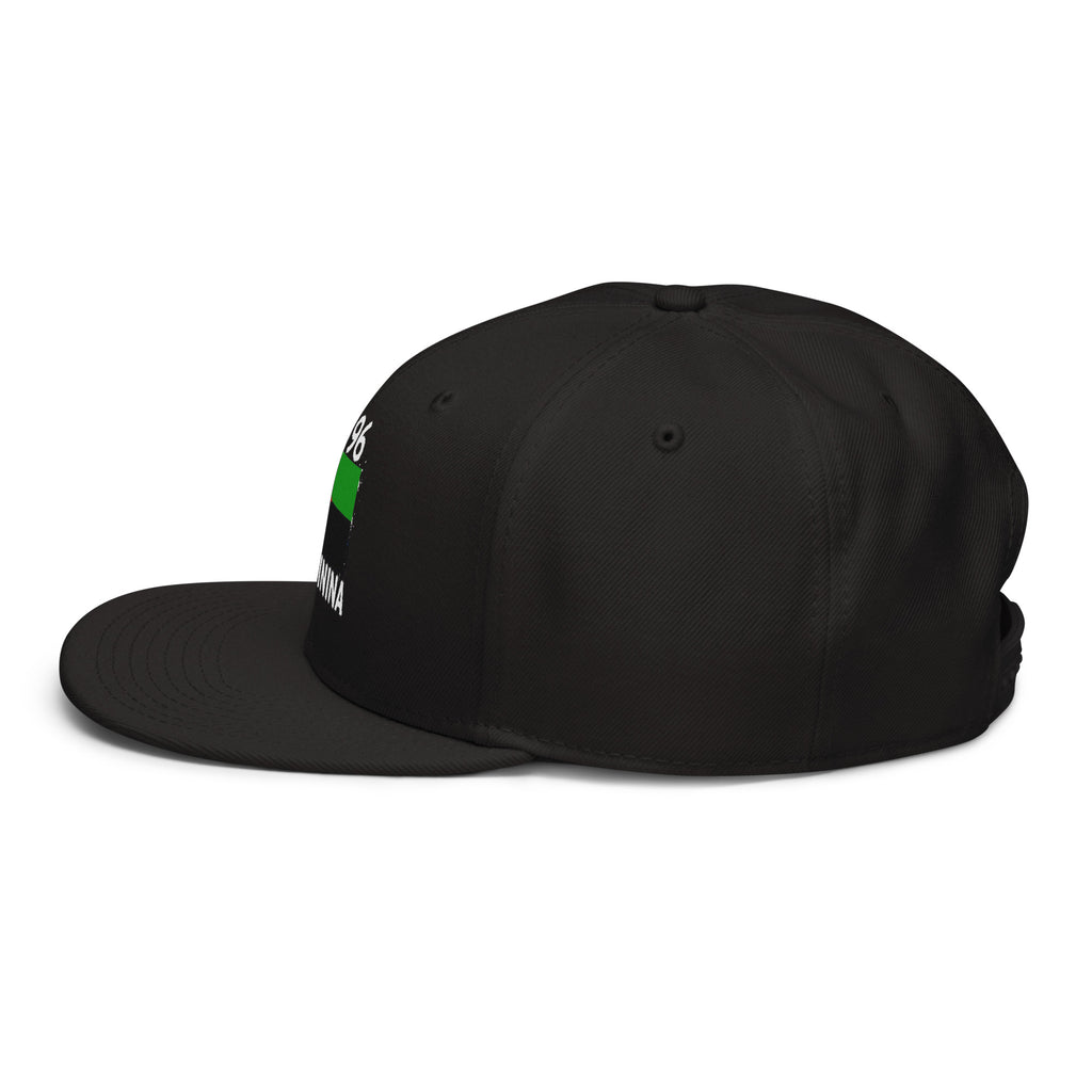 Snapback Martinique +596 - Noir avec drapeau floqué effet éclaboussure de peinture - vue de profil gauche - Indicatif Fier
