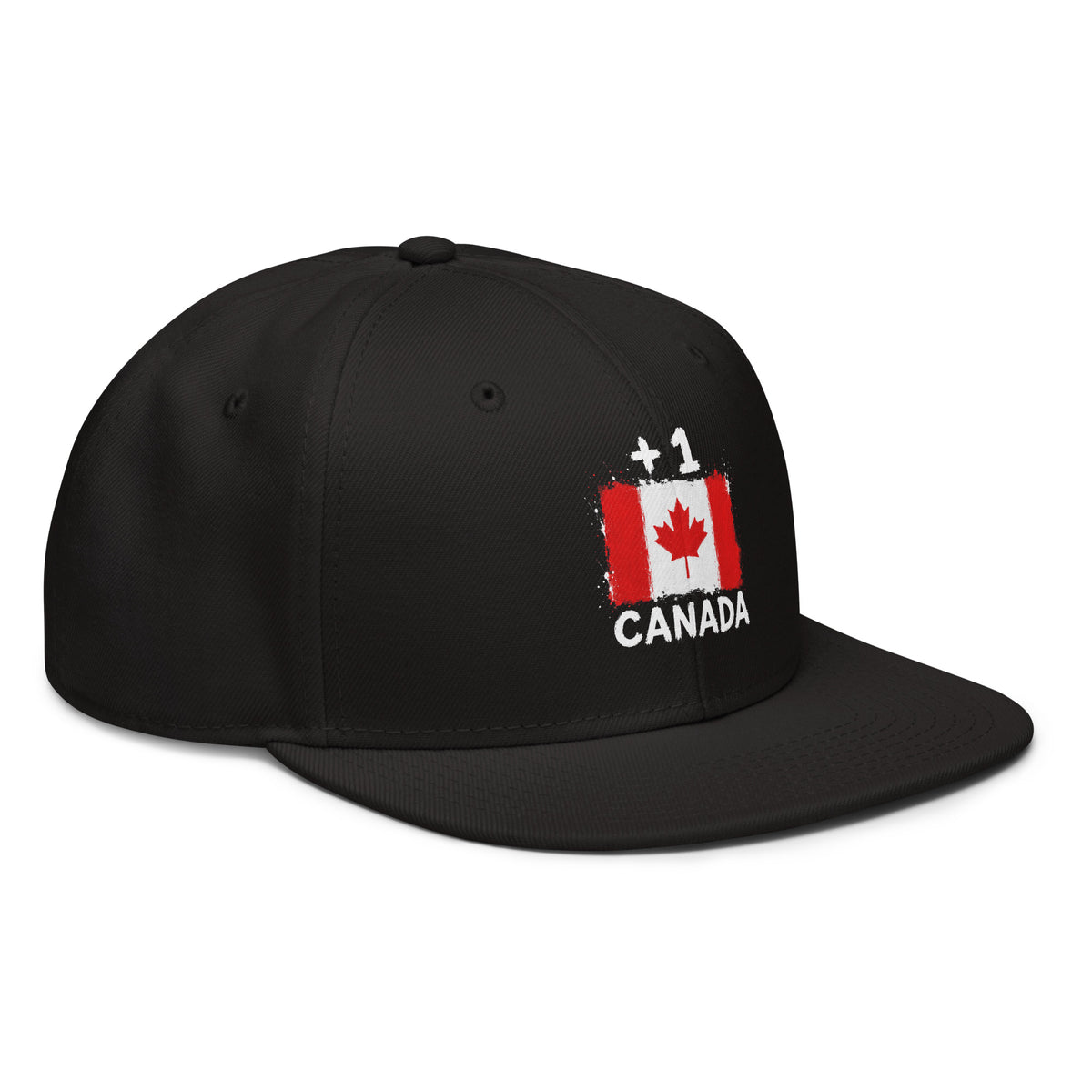 Snapback noir Canada +1 avec drapeau canadien floqué - vue de profil droit - Indicatif Fier