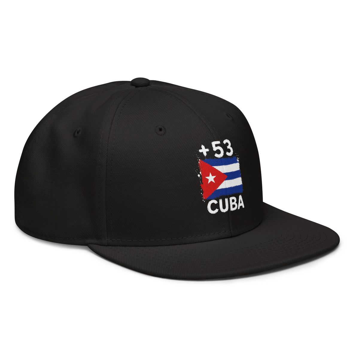 Snapback noire Cuba +53 avec drapeau cubain floqué - vue de profil droit - Indicatif Fier