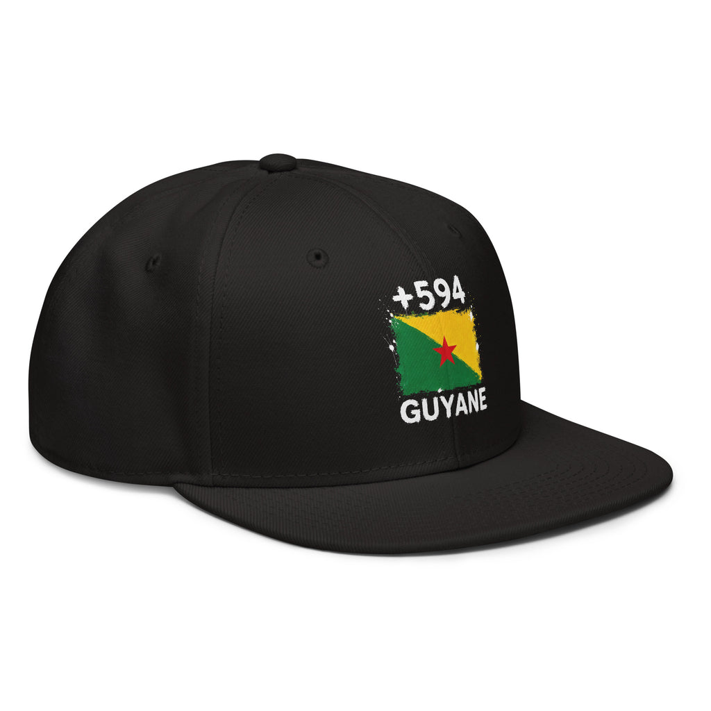 Snapback noire Guyane +594 avec drapeau guyanais brodé - vue de profil droit - Indicatif Fier