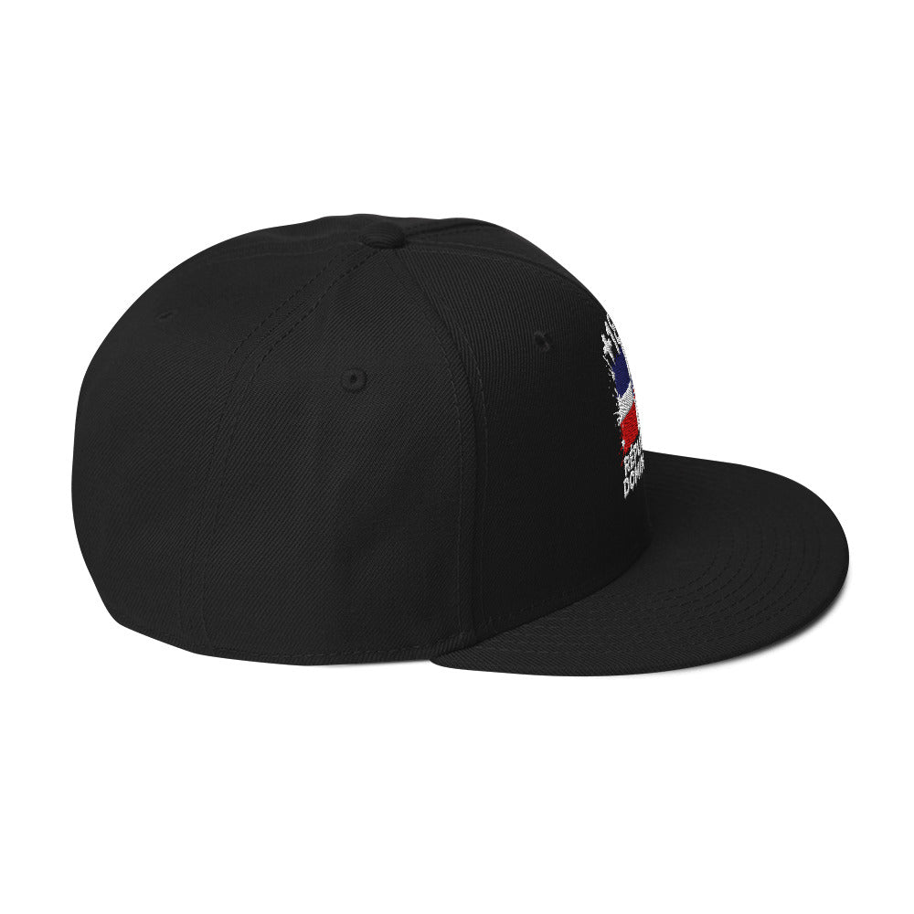 Snapback noire République Dominicaine +1809 avec drapeau dominicain brodé - vue de profil droit - Indicatif Fier