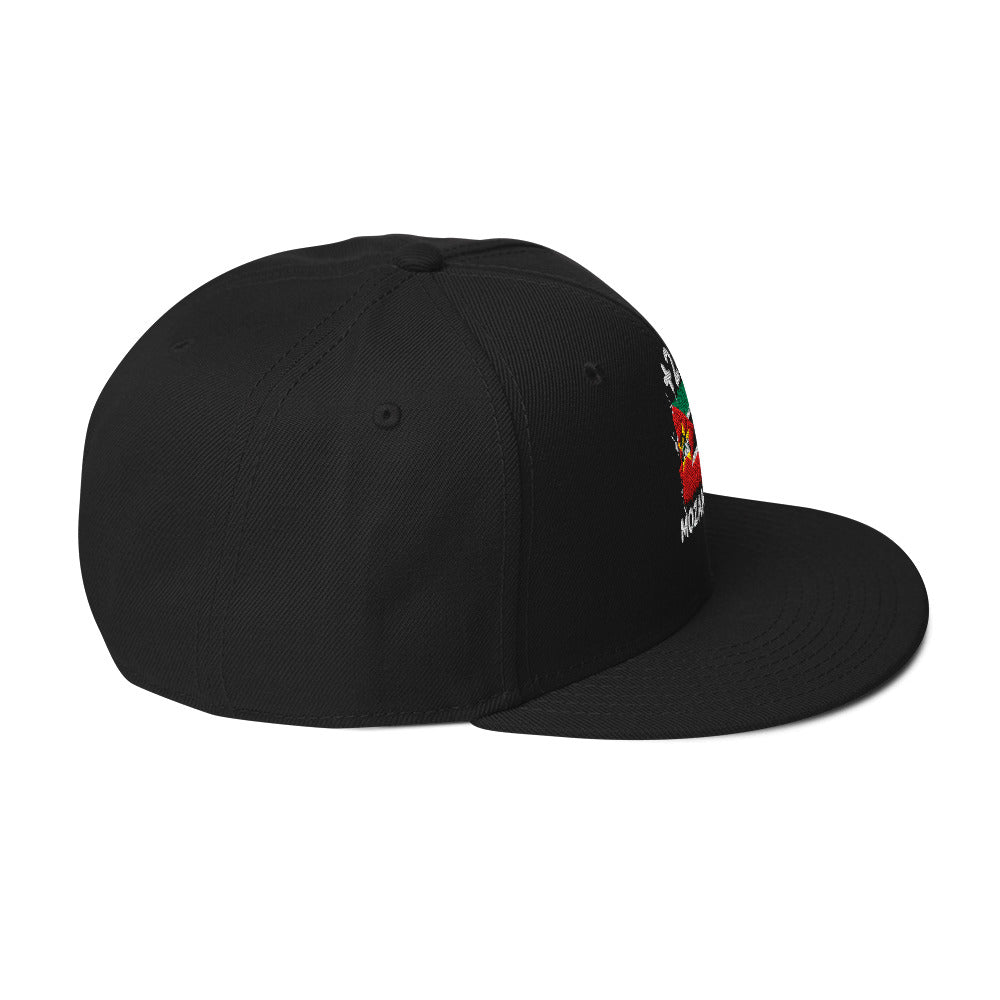Snapback Mozambique +258 - Noir avec drapeau brodé - vue de profil droit - Indicatif Fier
