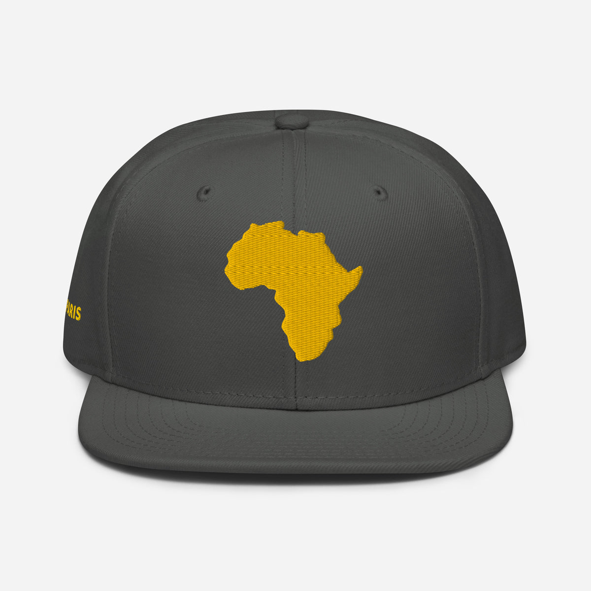Snapback Gris Broderie GA - carte de l'Afrique brodée or - vue de face - African Generation