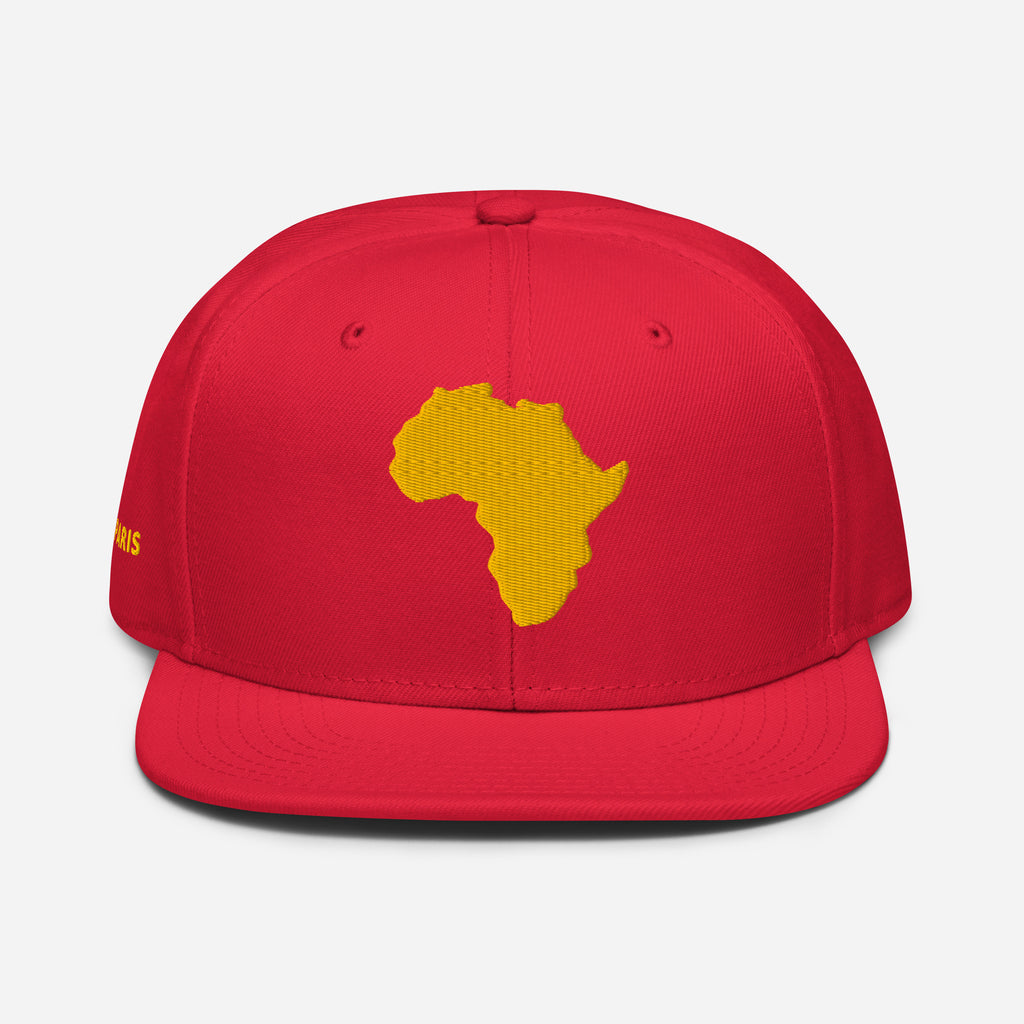 Snapback Rouge Broderie GA - carte de l'Afrique brodée or - vue de face - African Generation