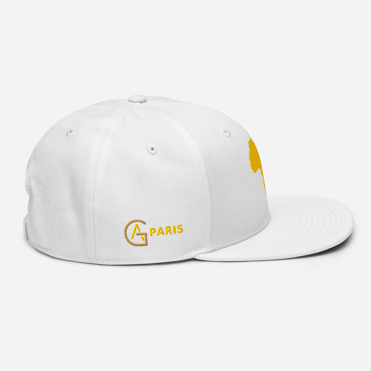 Snapback Blanc Broderie GA - logo GA PARIS brodé sur le côté - vue de profil droit - African Generation