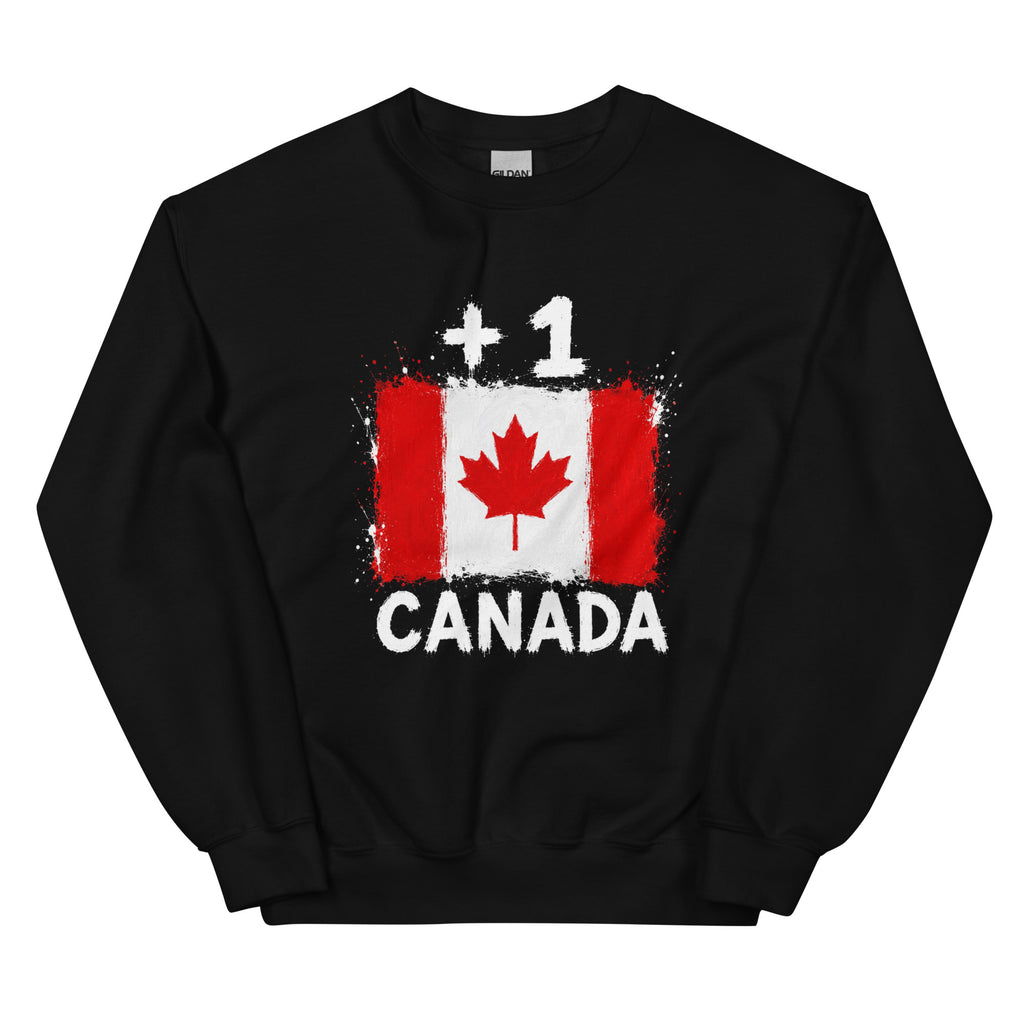 Sweat noir Canada +1 avec drapeau canadien floqué effet éclaboussure de peinture - Indicatif Fier
