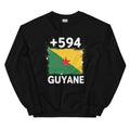 Sweat noir Guyane +594 avec drapeau guyanais floqué effet éclaboussure de peinture - Indicatif Fier