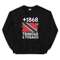 Sweat noir Trinidad & Tobago +1868 avec drapeau trinidadien floqué effet éclaboussure de peinture - vue de face - Indicatif Fier