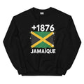 Sweat noir Jamaïque +1876 avec drapeau jamaïcain floqué effet éclaboussure de peinture - vue de face - Indicatif Fier