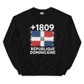 Sweat noir République Dominicaine +1809 avec drapeau dominicain floqué effet éclaboussure de peinture - vue de face - Indicatif Fier