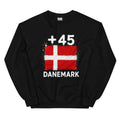 Sweat Danemark +45 noir - vue de face avec drapeau danois