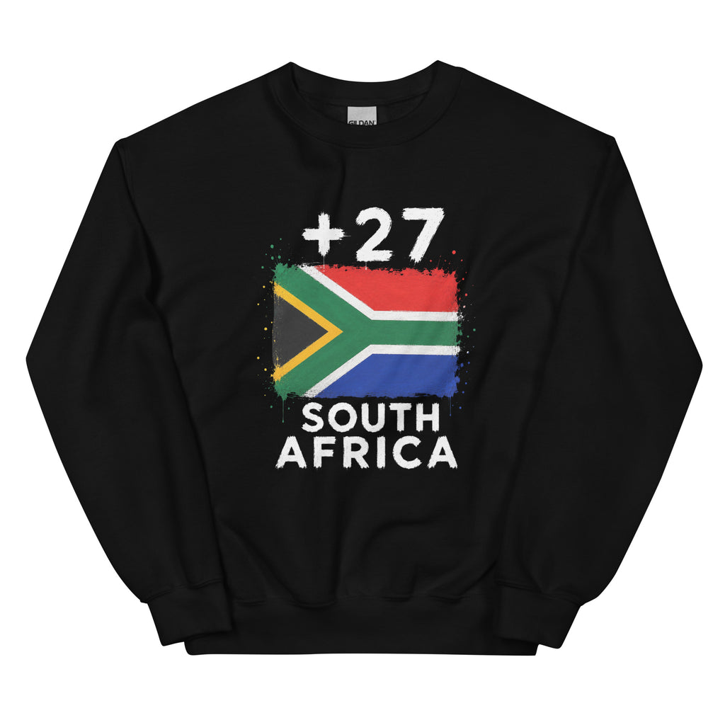 Sweat Afrique du Sud +27 noir - face avant avec drapeau sud-africain