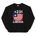 Sweat Liberia +231 noir vue de face, sérigraphie drapeau libérien