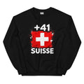 Sweat noir Suisse +41 avec design drapeau suisse imprimé
