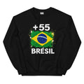 Sweat Brésil +55 vue de face, design drapeau brésilien