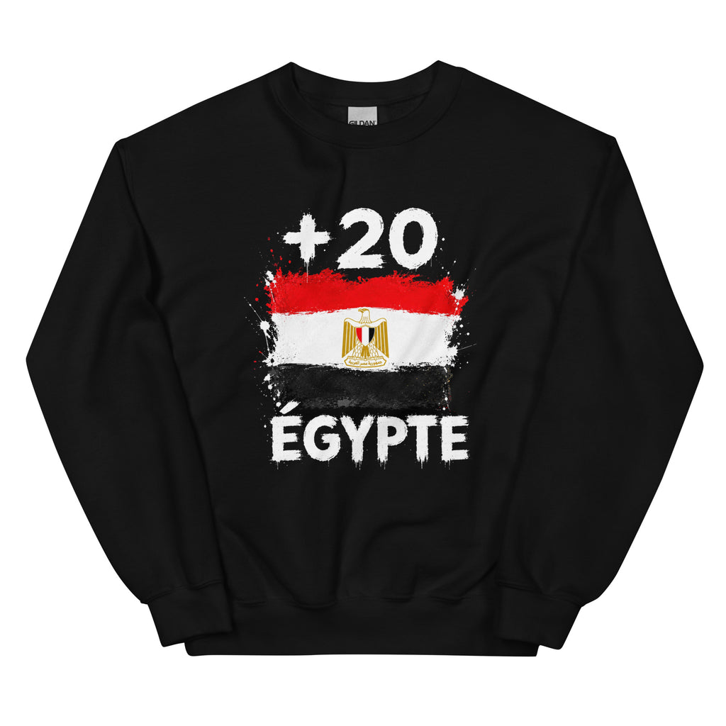 Sweat Égypte +20 vue de face, design drapeau égyptien