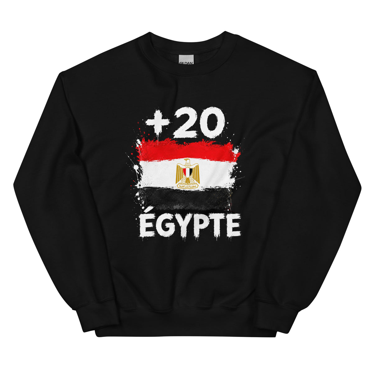 Sweat Égypte +20 vue de face, design drapeau égyptien