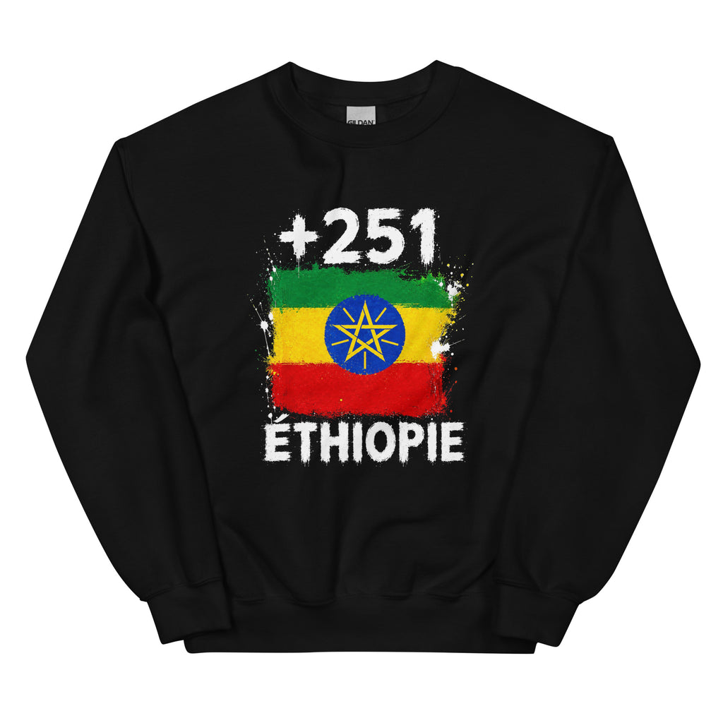 Sweat Éthiopie +251 vue de face, design drapeau éthiopien