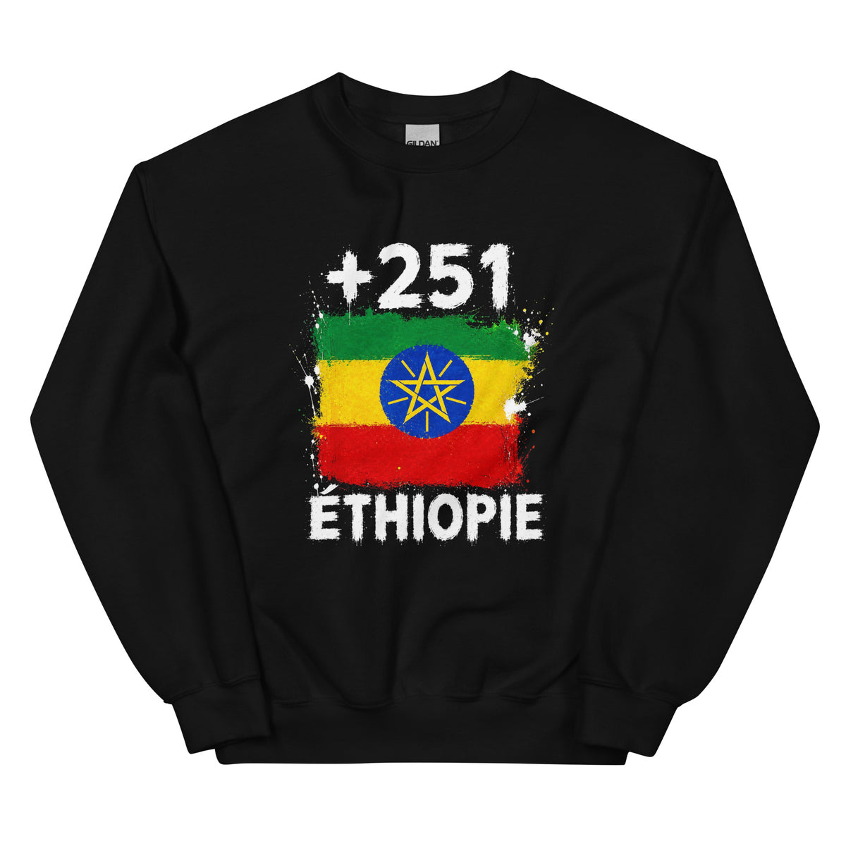 Sweat Éthiopie +251 vue de face, design drapeau éthiopien