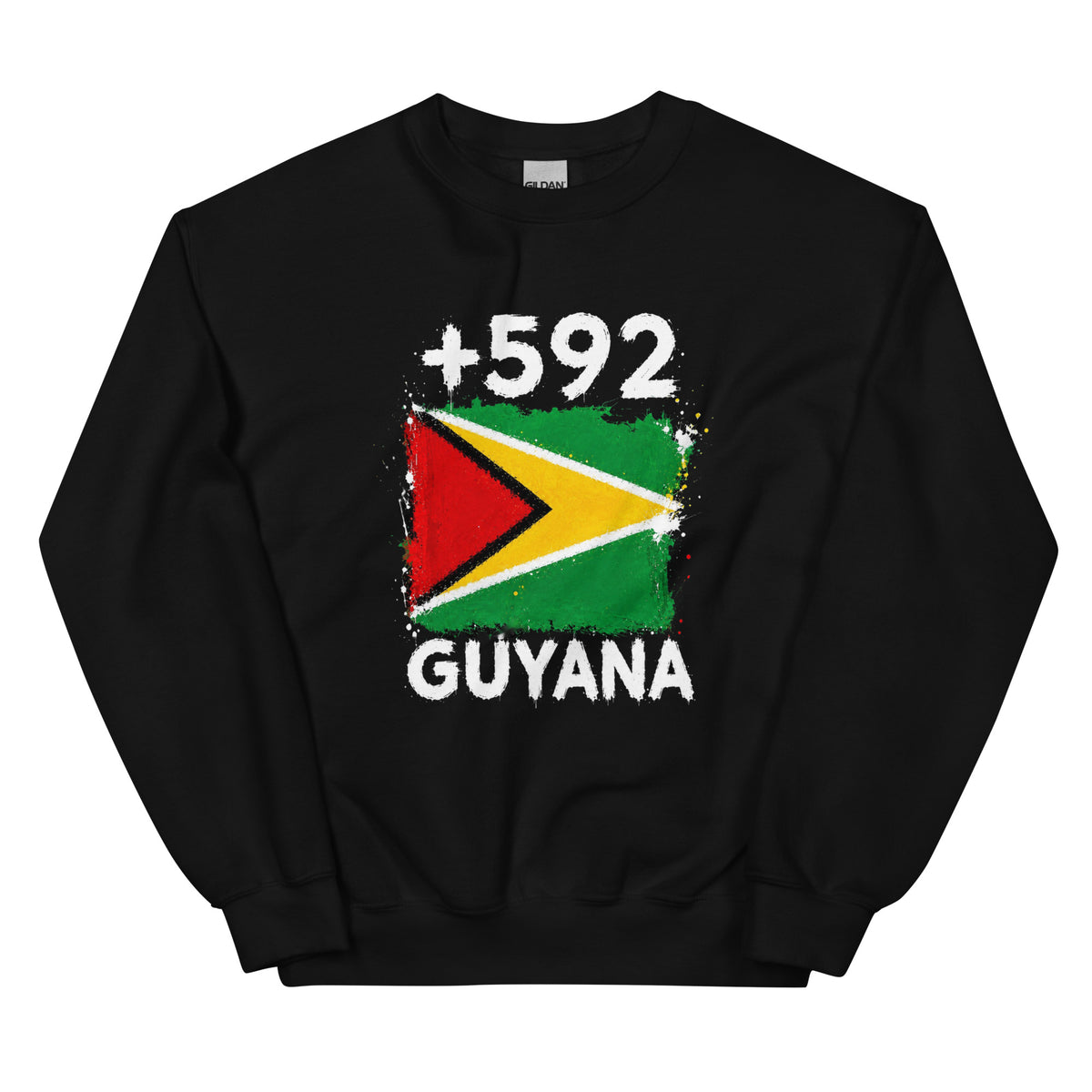 Sweat Guyana +592 vue de face, design drapeau guyanien