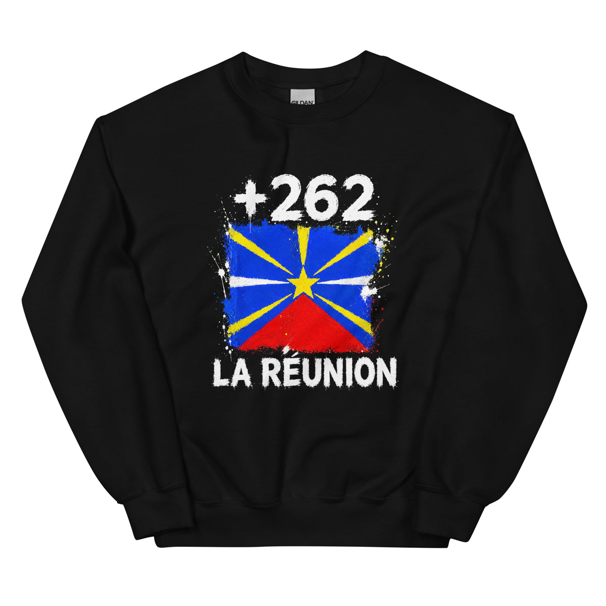 Sweat La Réunion +262 vue de face, design drapeau réunionnais